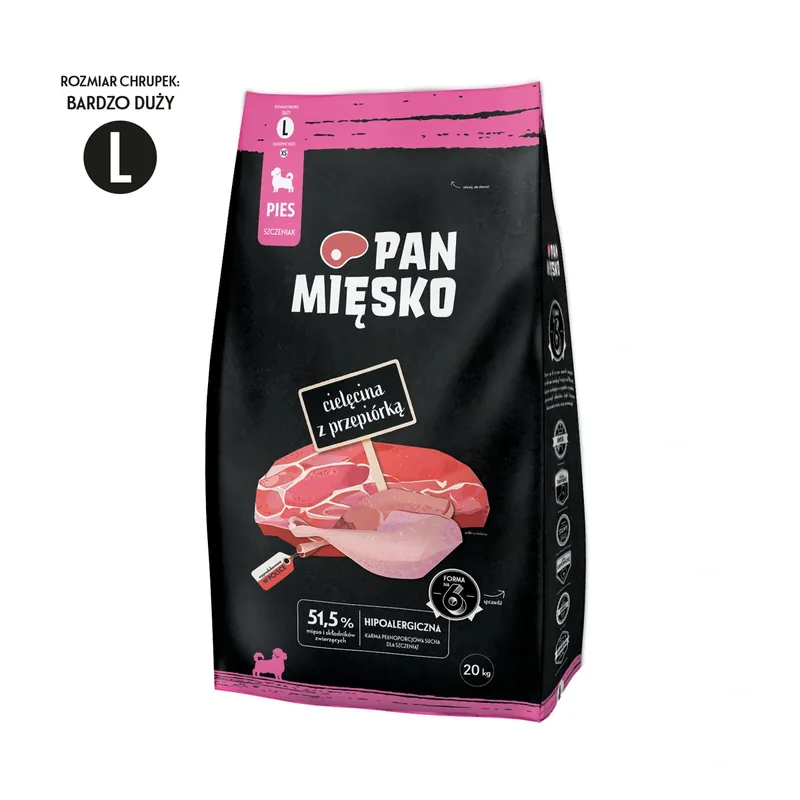 Gyors szállítás PAN MIĘSKO Borjúhús és fürj L 20 kg kiskutyáknak