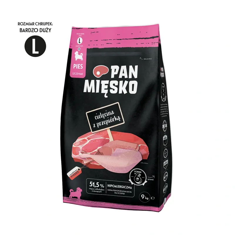 Biztonságos fizetés PAN MIĘSKO Borjúhús és fürj L 9 kg kiskutyáknak