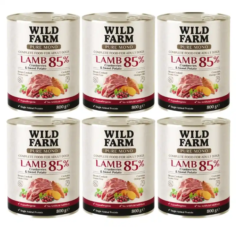 Népszerű WILD FARM PURE MONO Bárány Áfonya és Édesburgonya 6x800g monoprotein kutyatáp