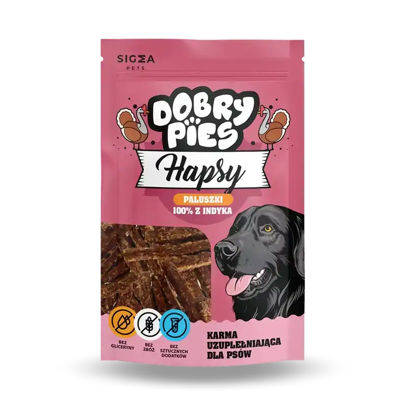 Gyors szállítás Dobry Pies Hapsy 100%-ban pulykahúsból készült rágcsálnivaló, 100 g