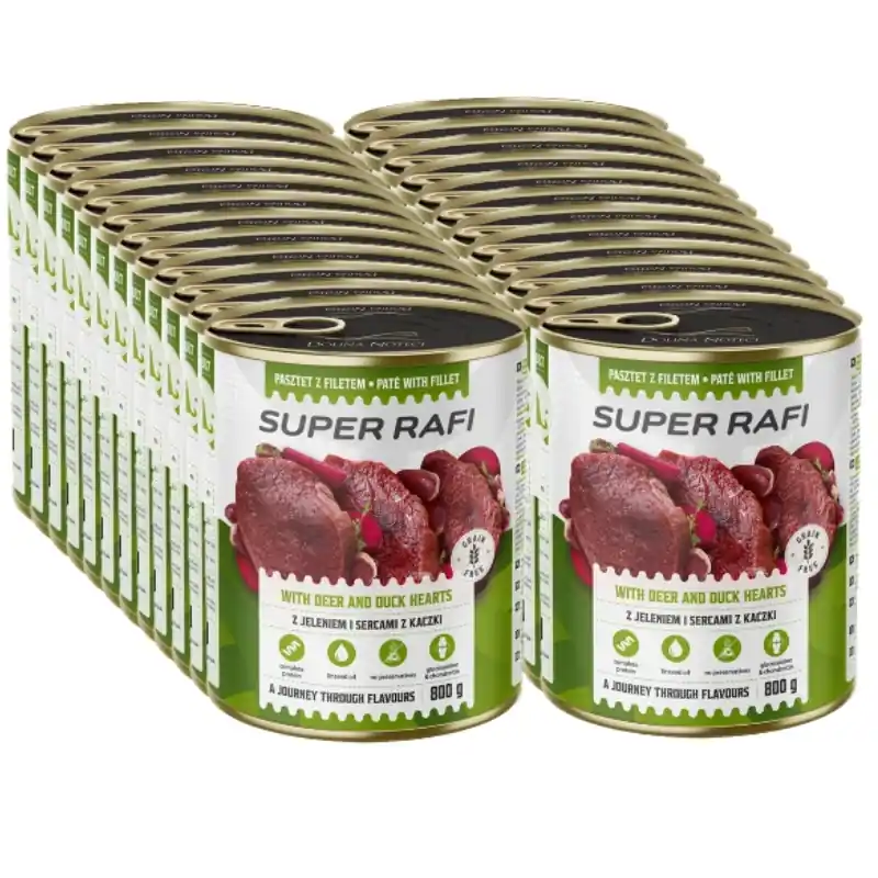Azonnali szállítás DOLINA NOTECI Super Rafi szarvas- és kacsaszívvel kutyáknak 24x800g