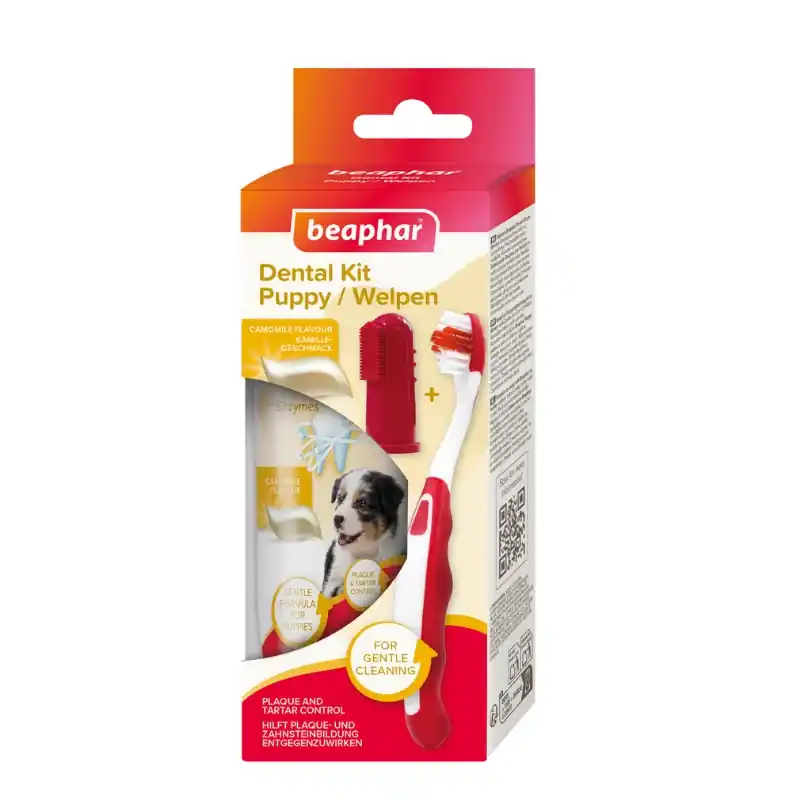 Különleges ajánlat Beaphar PUPPY DENTAL KIT – készlet fogkrém 50 g + kölyökkutyáknak való fogkefe + ujjhegyes fogkefe