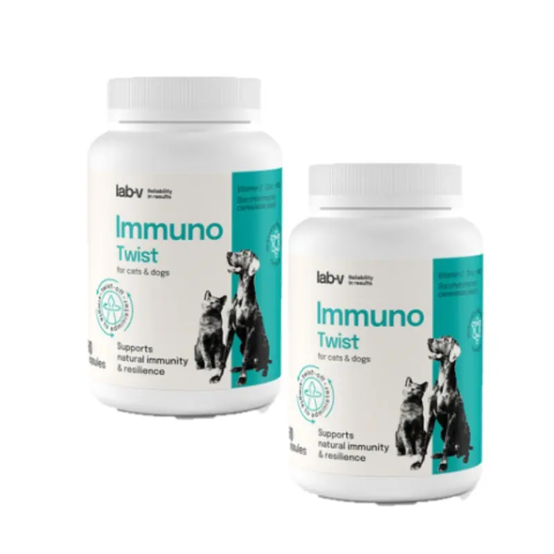 Lab-v Immuno Twist – támogatja a kutyák és macskák természetes immunitását és vitalitását 2x60 csavaros kupakú kapszula Legnépszerűbb