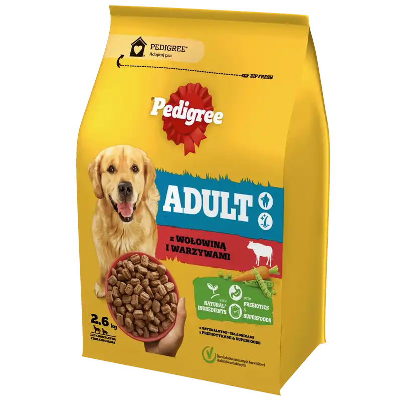 Biztonságos vásárlás PEDIGREE® Adult 2,6 kg marhahússal és zöldségekkel – teljes értékű száraz táplálék felnőtt, nagy és közepes testű kutyák számára