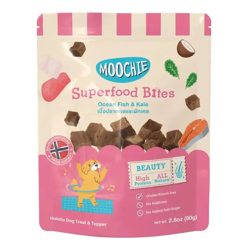 MOOCHIE Superfood Bites Óceáni hal és kelkáposzta 40 g kutyakeksz Kiárusítás
