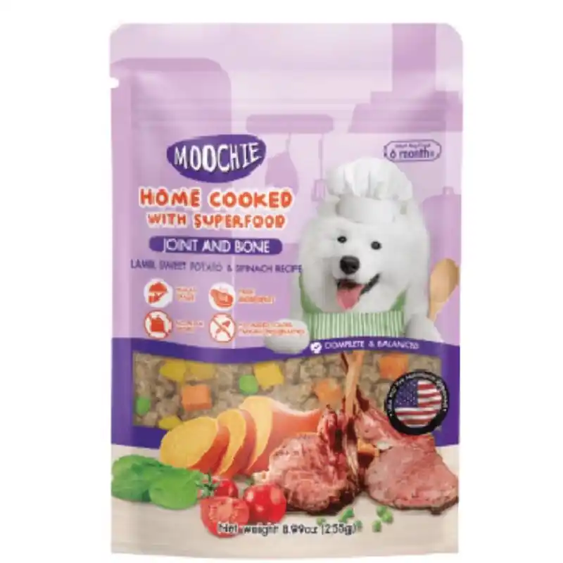 MOOCHIE HOME COOKED Csont és ízület - Bárány, édesburgonya és spenót 255 g kutyáknak Kedvezmény