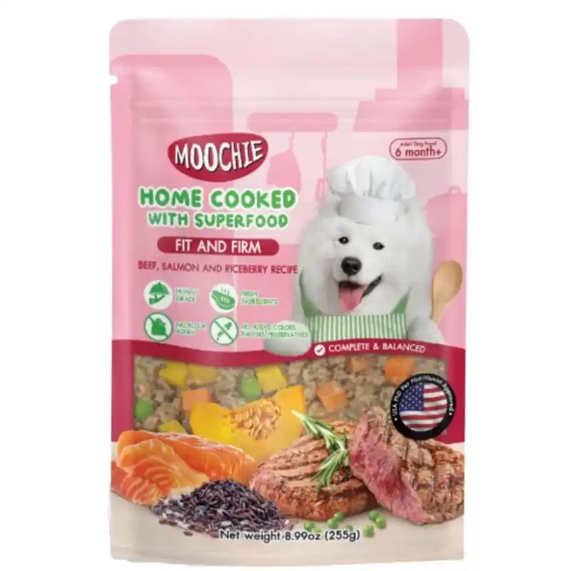 Nézd meg most MOOCHIE HOME COOKED Fit and Firm - Marha, lazac és rizs 255 g kutyáknak