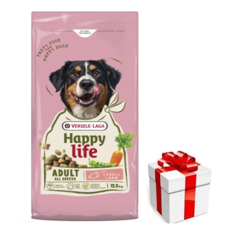 VERSELE-LAGA Happy Life Adult with Lamb 12,5 kg – felnőtt, nagy testű kutyáknak készült táplálék bárányhússal + ingyenes meglepetés ajándék kutyájának Szezonális akció
