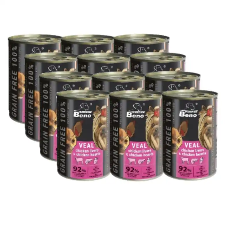 Super Beno PIES gabonamentes falatkák borjúhússal, csirkemájjal és csirkeszívvel, szószban 12x415g Alacsony ár
