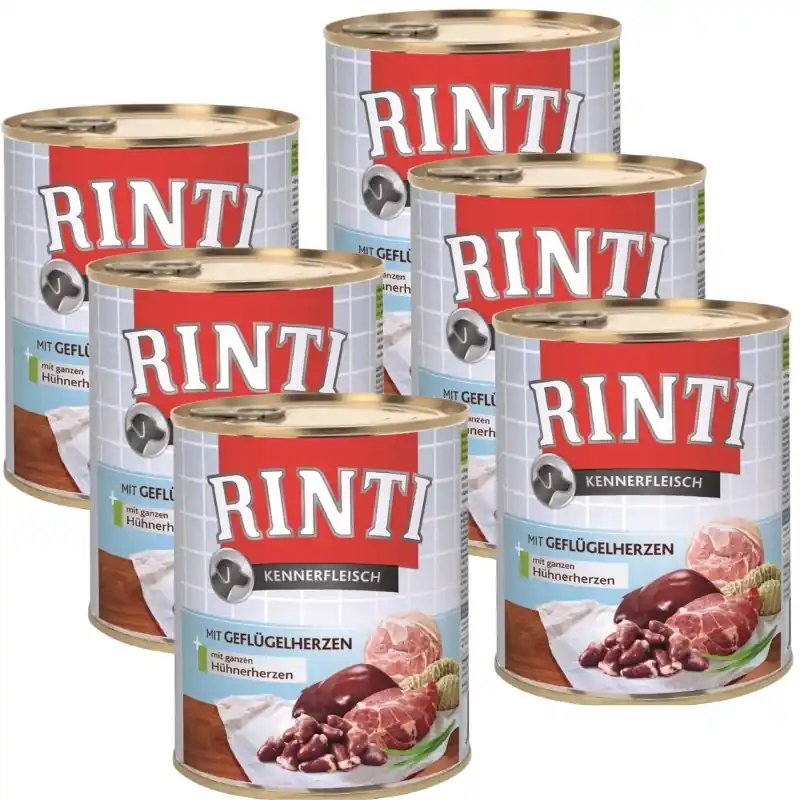 Biztonságos fizetés Rinti Kennerfleisch Geflugelherzen nedves kutyaeledel - baromfiszív 6x800g