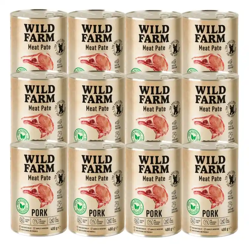 Gyors szállítás Wild Farm Pate sertéshús 12x400g gluténmentes kutyaeledel