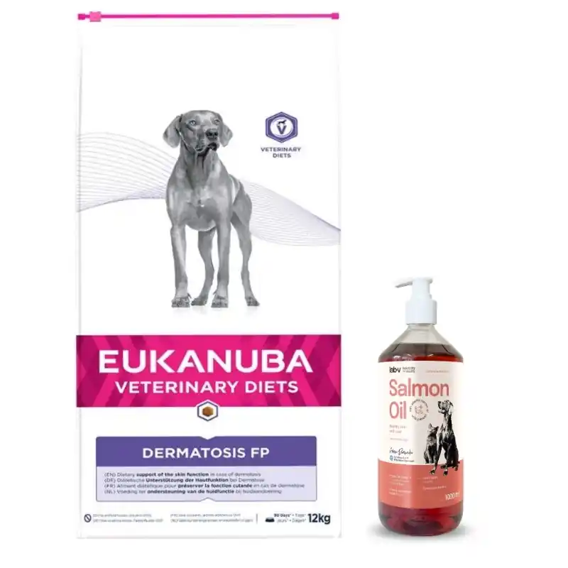 Eukanuba Dermatosis FP 12 kg + Lab-V 100% lazacolaj minden korú kutyák és macskák számára 1000 ml hidegen sajtolt Legjobb ár