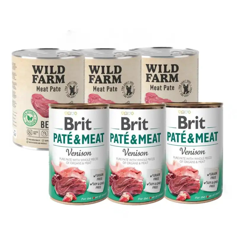 Akciós ár BRIT PATE & MEAT VENISON 3x800g + WILD FARM Pate Beef 3x800g