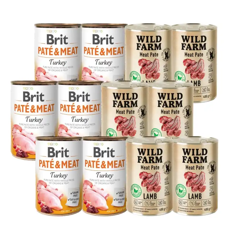 BRIT PATE & MEAT PULYKAHÚS 6x400g + WILD FARM Pate BÁRÁNYHÚS 6x400g Gyors szállítás