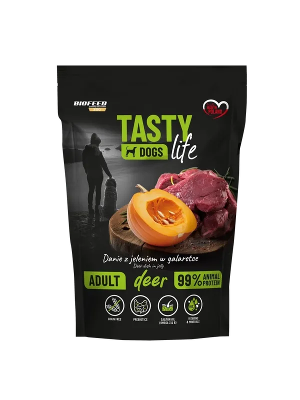 Legjobb ár Tasty Dogs Life szarvas zselés tál 500g