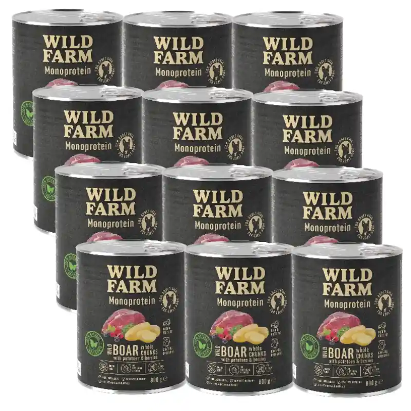 Azonnal elérhető WILD FARM Monoprotein Vaddisznó 12x800g hipoallergén kutyatáp