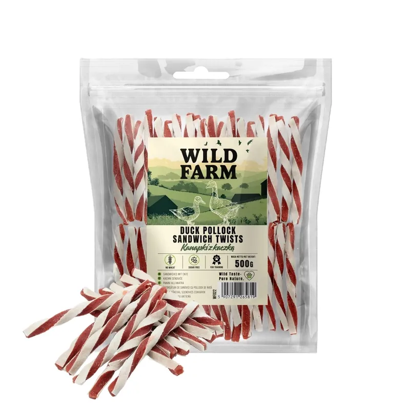 Olcsóbb WILD FARM kacsa szendvics 500g – jutalomfalat kutyáknak