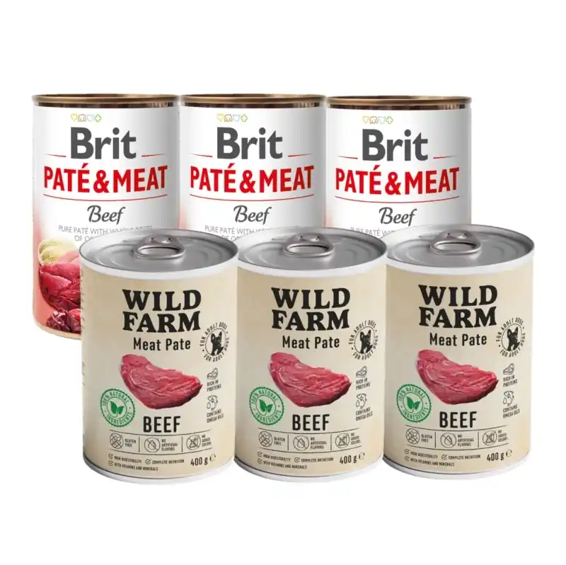Biztonságos fizetés Wild Farm Pate Beef 3x400g gluténmentes kutyatáp + BRIT PATE & MEAT BEEF 3x400g