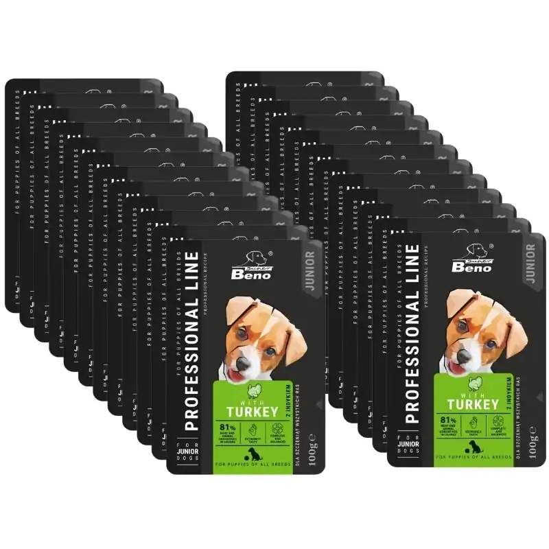 SUPER BENO Junior minden fajtájú kölyökkutya tasak pulykával 24x100g Expressz szállítás