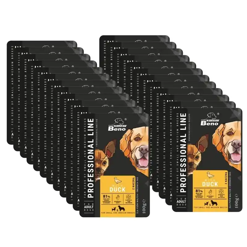 SUPER BENO Adult tasak kis és közepes testű kutyáknak kacsával 24x100g Alacsony ár