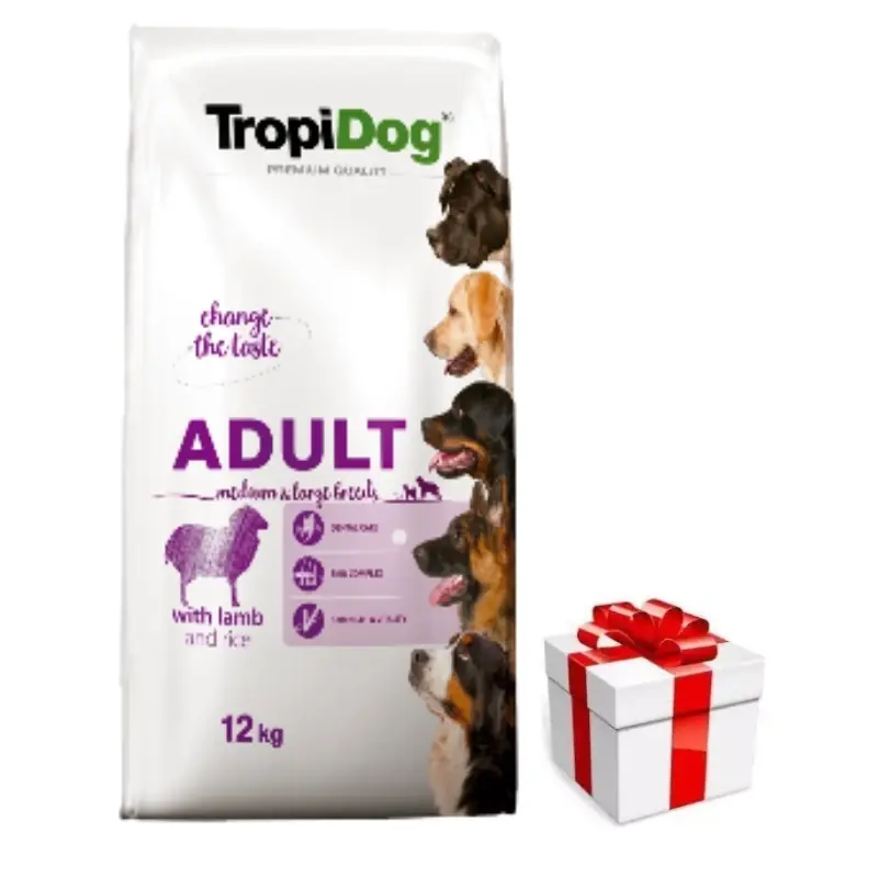 Tropidog Premium Adult Medium & Large Breed Lamb & Rice 12kg + INGYENES KUTYA AJÁNDÉK Vedd meg online