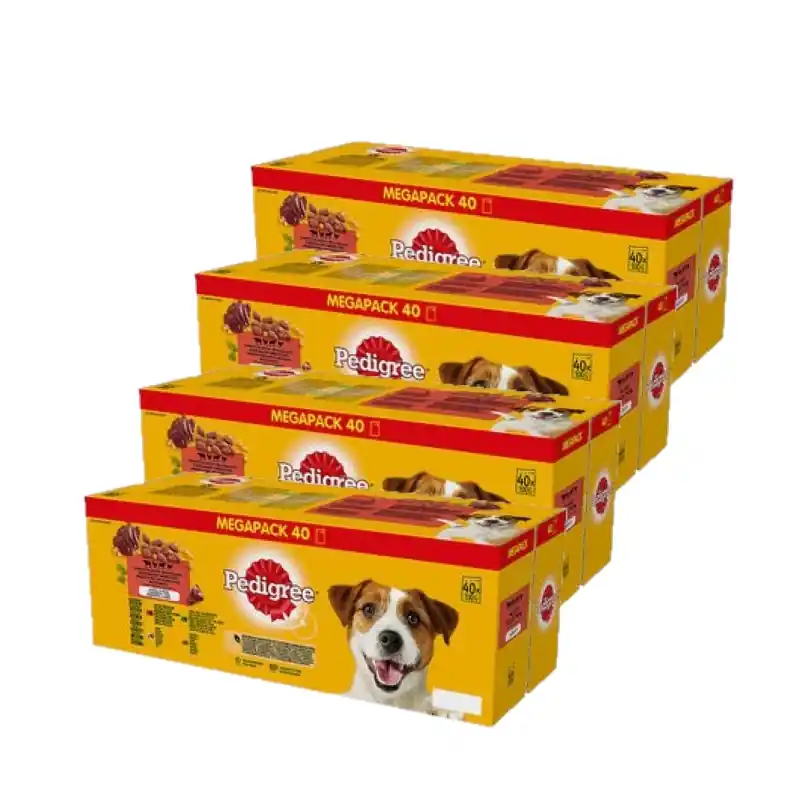 Rendeld meg most Pedigree nedves zselés felnőtt kutyatáp vegyes ízesítéssel (marha, csirke, bárány, baromfi, baromfi) 160x100g
