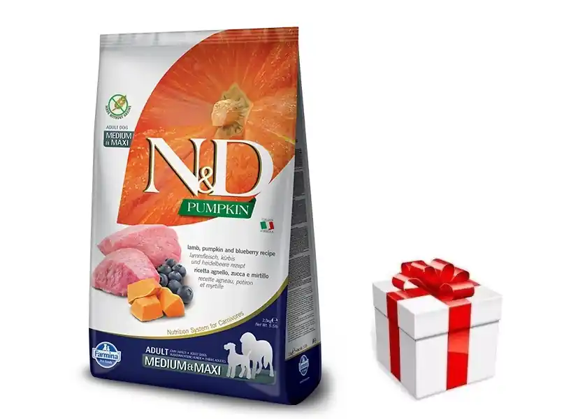 Bestseller Farmina N&D Tök Gabonamentes kutyáknak LAMB & BLUEBERRY ADULT MEDIUM & MAXI 12kg + MEGLEPETÉS A KUTYÁDNAK