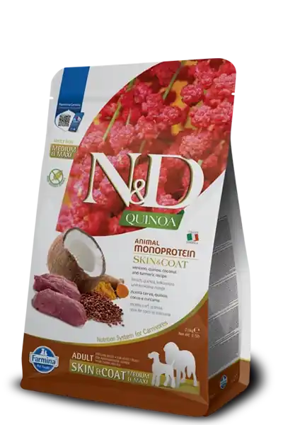 FARMINA N&D Quinoa kutyabőr és szőrzet VENISON Adult Medium Maxi 7kg Legkelendőbb