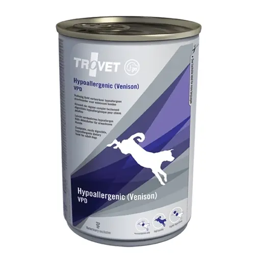 Biztonságos vásárlás TROVET VPD hipoallergén szarvashús kutyáknak 6x400g-os konzervdobozban