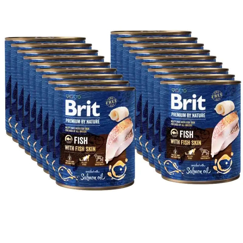 Akciós ár Brit Premium by Nature halak halbőrrel 18x800g