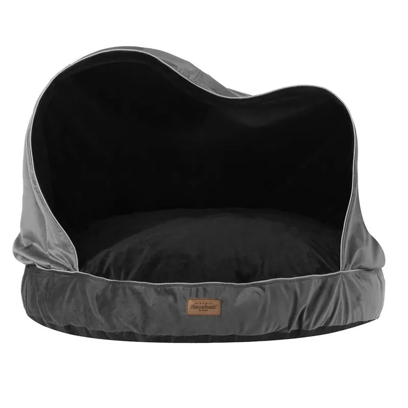 RECOBED pufi takaróval Velúr szürke/feketeM Ø70cm Árengedmény