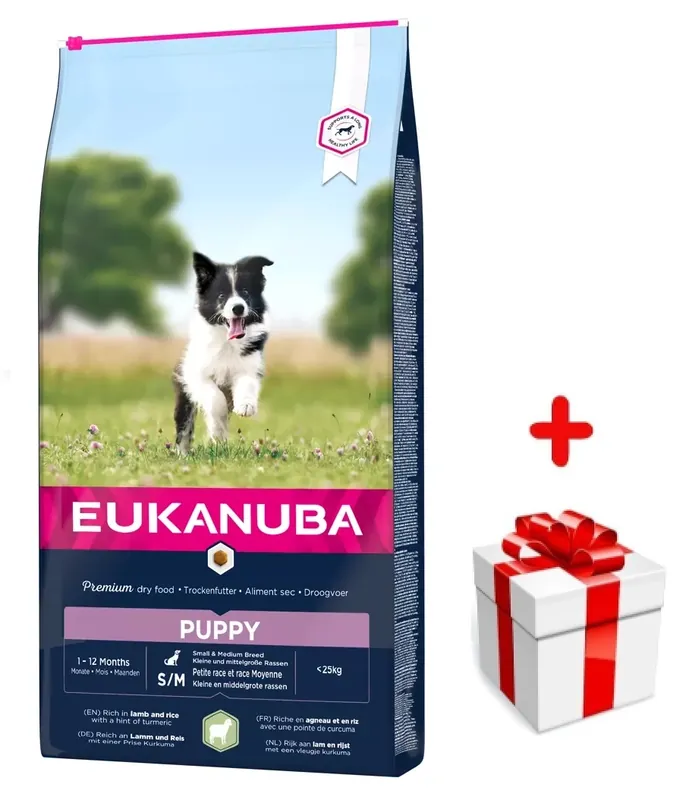 Eukanuba Puppy&Junior Small/Medium Lamb&Rice 12kg + MEGLEPETÉS A KUTYÁDNAK Akció