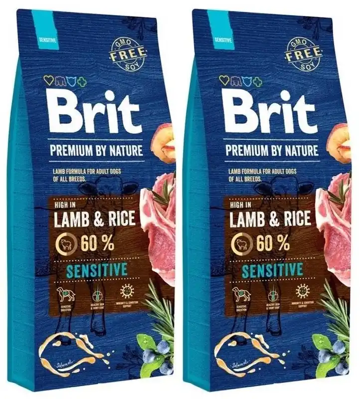 Végkiárusítás Brit Premium By Nature Sensitive bárányhússal és rizzsel 2x15kg