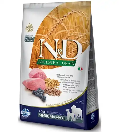Biztonságos fizetés Farmina N&D Ancestral Grain Canine Adult Medium & Maxi Lamb & Blueberry 12 kg