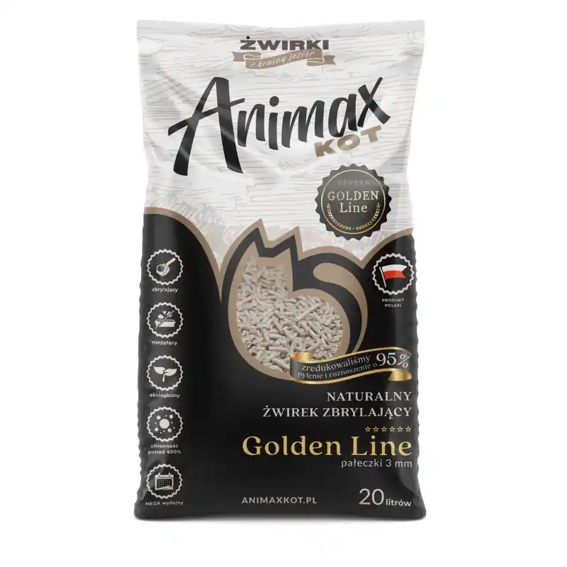 Csak ma AnimaxKot Golden Line 3 mm – 3 mm-es, granulátummal dúsított, csomósodó macskalom, 20 l