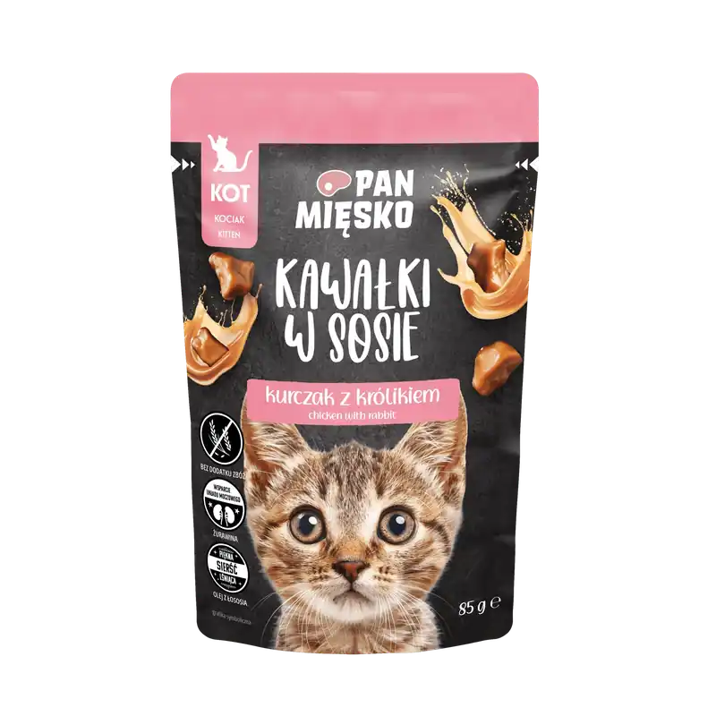 Kedvezmény PAN MIĘSKO Darabkák mártásban Csirke nyúllal 85 g cicaeledel