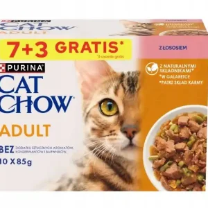 PURINA Cat Chow Adult macskatáp lazaccal és zöldbabbal zselében, 10x85 g (7+3 INGYEN) Ne maradj le