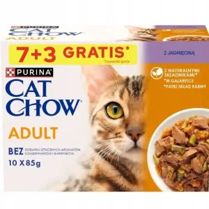 PURINA Cat Chow Adult macskatáp bárányhússal és zöldbabbal zselében, 10x85 g (7+3 INGYEN) Vedd meg online