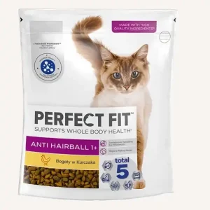 Perfect Fit™ Anti-hairball 1+, 750 g – csirkehúsban gazdag, teljes értékű száraz macskaeledel Biztonságos fizetés