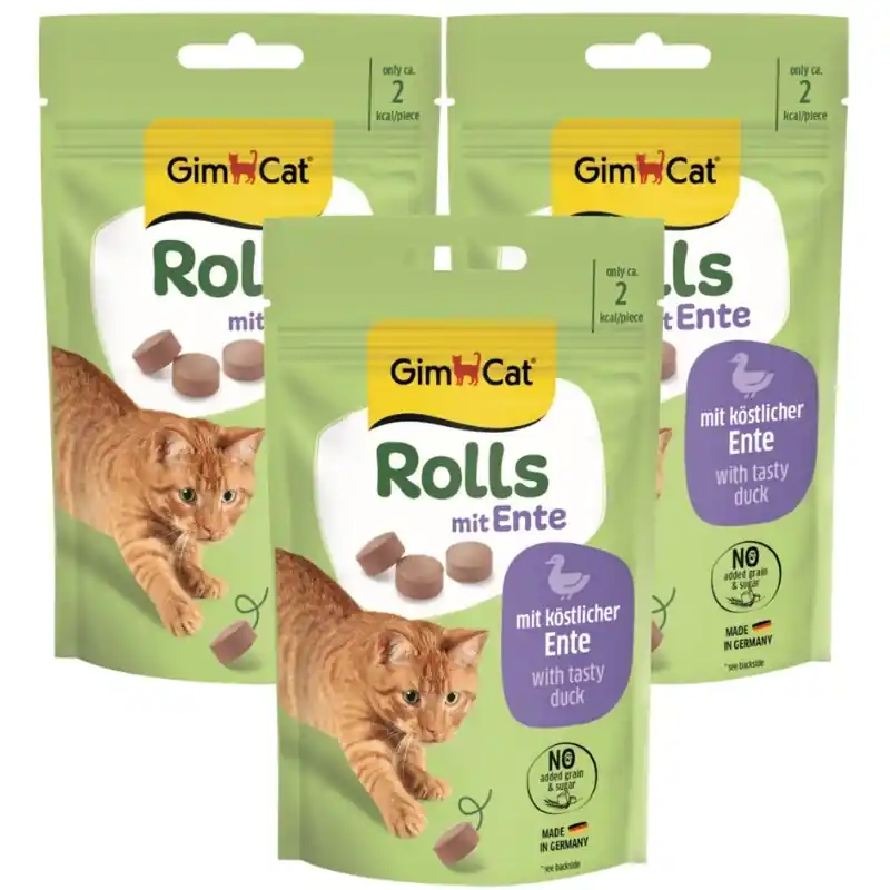 Biztonságos fizetés GimCat Rolls macskaeledel kacsa 3x40 g