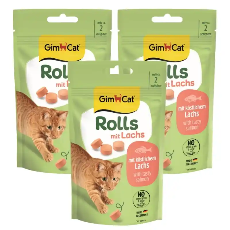GimCat Rolls macskaeledel – lazac 3x40 g Csak ma