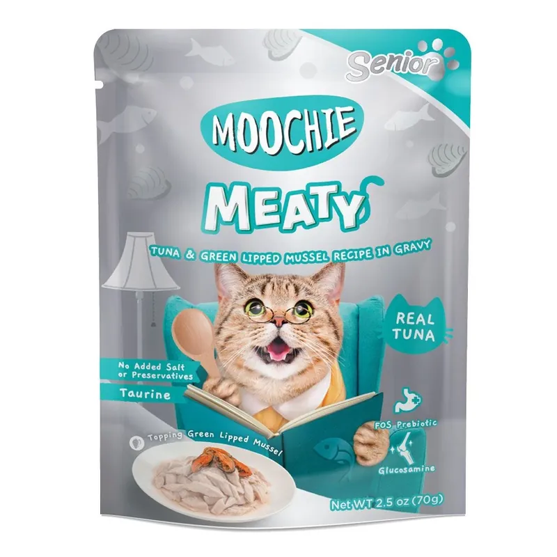 MOOCHIE Tonhal és zöld ajkú kagyló mártásban 70 g Senior Expressz kézbesítés