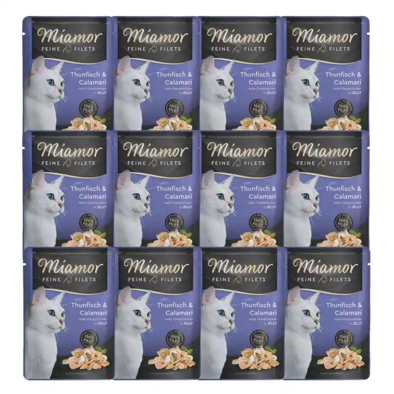 Biztonságos fizetés Miamor Feine Filets - nedves macskaeledel tonhallal és tintahallal zselében 12x100g