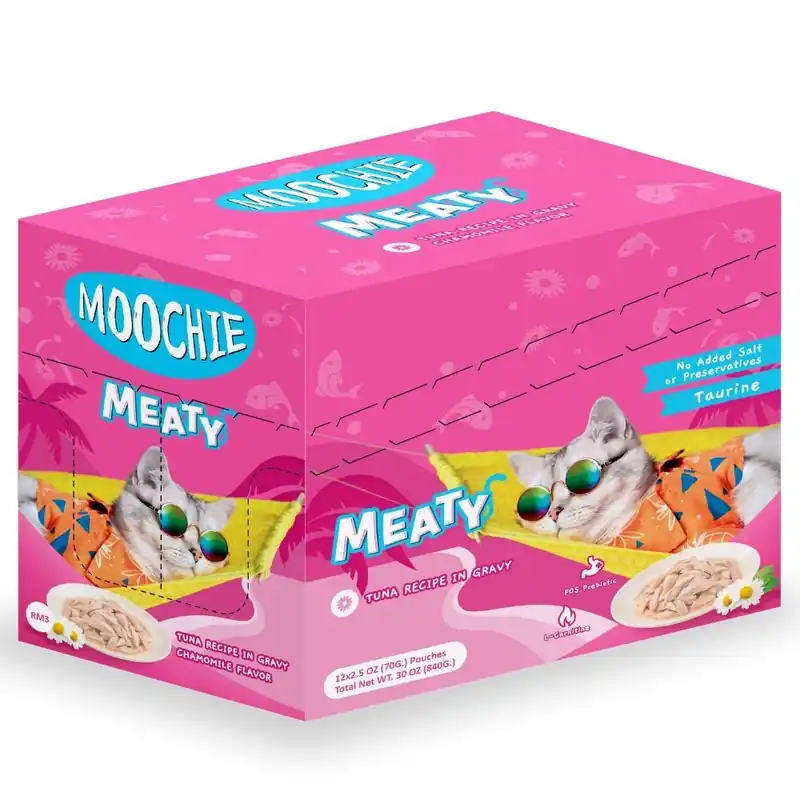 Csak ma MOOCHIE Tonhal mártásban 12x70g nedves macskaeledel (Tonhal és kamilla mártásban)