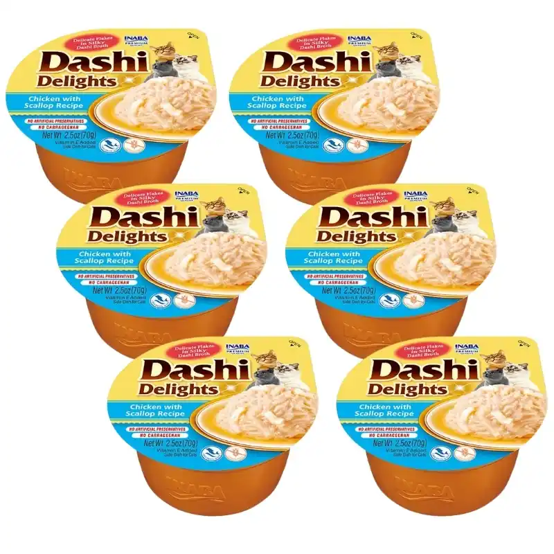 Vedd meg online Inaba DASHI kiegészítő macskaeledel - csirke és fésűkagyló ízű húsleves 6x70 g