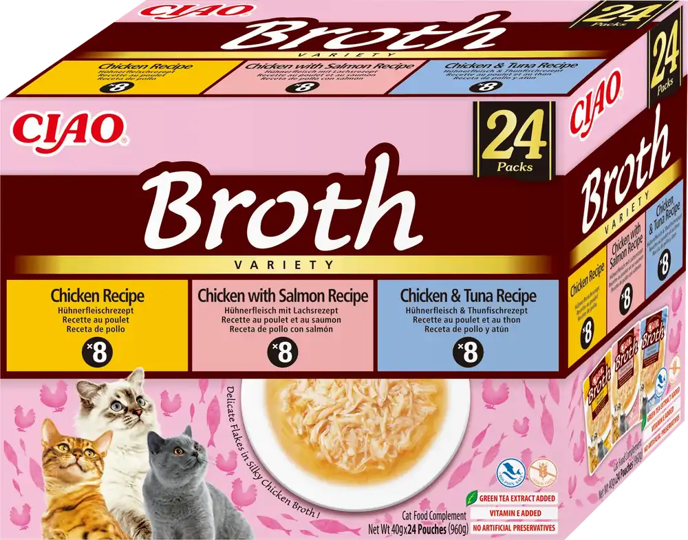 Ajánlat INABA Ciao Broth - kiegészítő eledel macskáknak, csirke, lazac és tonhal ízű húsleves, 24x40g