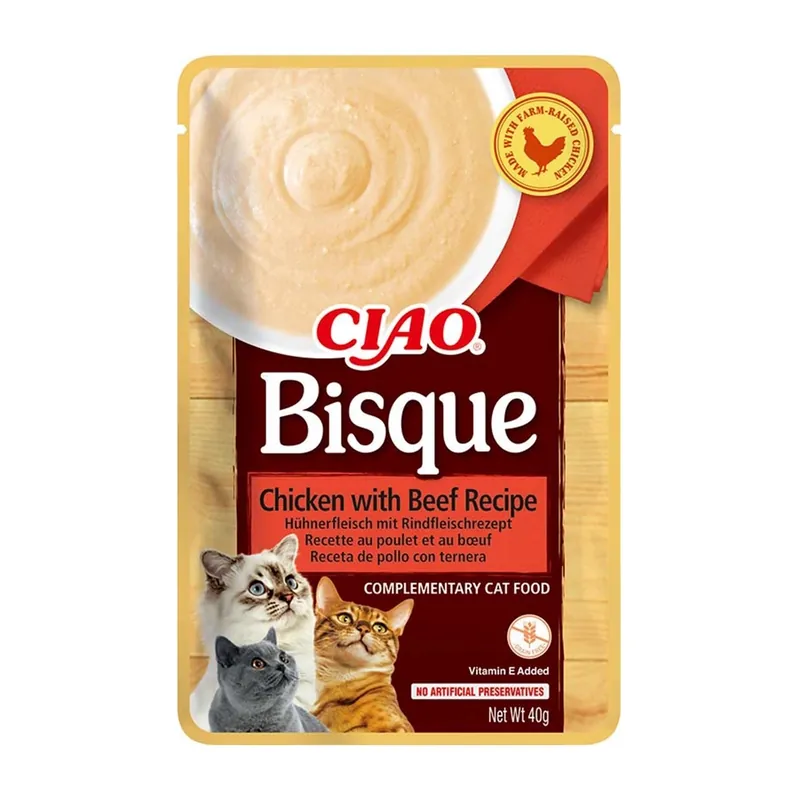 INABA Cat Ciao Bisque - kiegészítő eledel macskáknak csirke- és marhahús ízzel 40g Nézd meg most