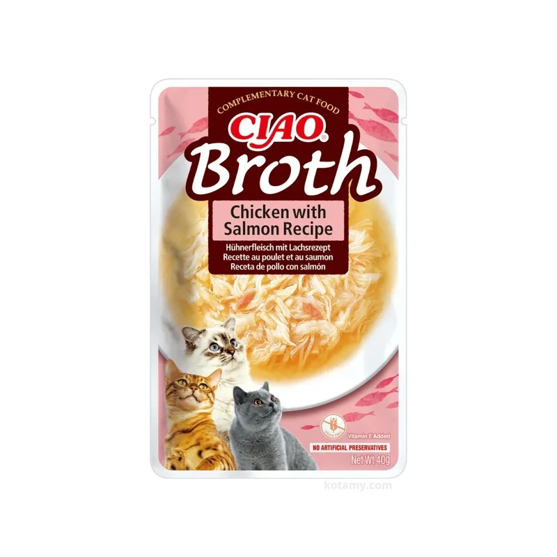 Újdonság INABA Ciao Broth - kiegészítő macskáknak csirke és lazac ízű húslevesben 40g