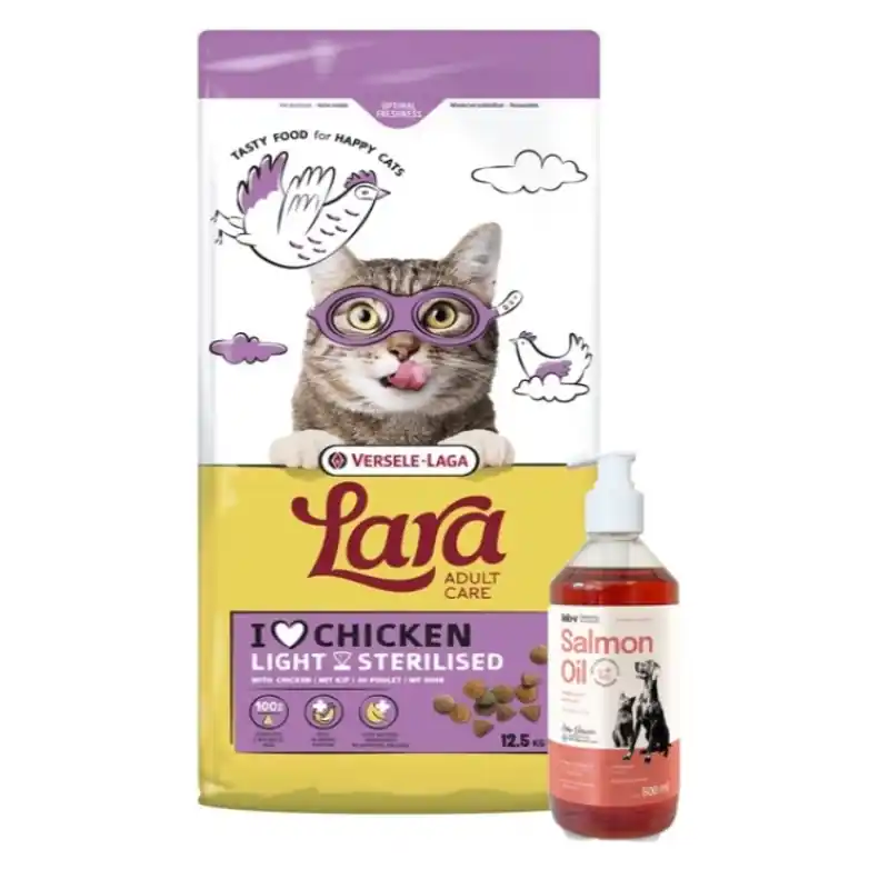 Kedvezmény Versele-Laga Lara Adult Light Sterilised 12,5 kg – táplálék ivartalanított macskáknak + Lab-v Lazacolaj kutyáknak és macskáknak 500 ml