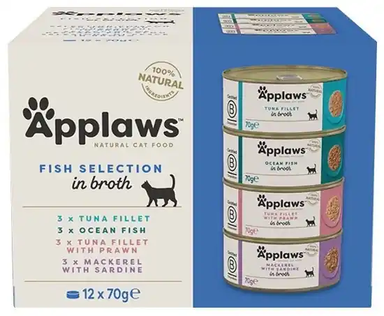 Outlet Applaws Multipack konzervek levesben macskáknak Halválogatás 12x70g KONSZERV